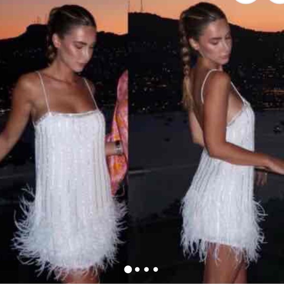 Retrofete Dresses & Skirts - Retrofête Women's Beaded Feather Fringe Mini Dress
White Small Party/Evening